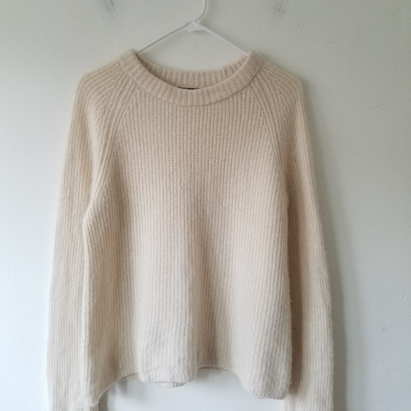 Quince 100% Cashmere Fisherman Ribbed Knit Cream Crew Neck Sweater Size Large - Picture 6 of 12